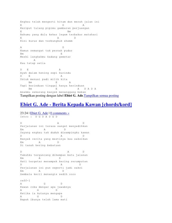 Lagu Ebiet G Ade Berita Kepada Kawan Lirik